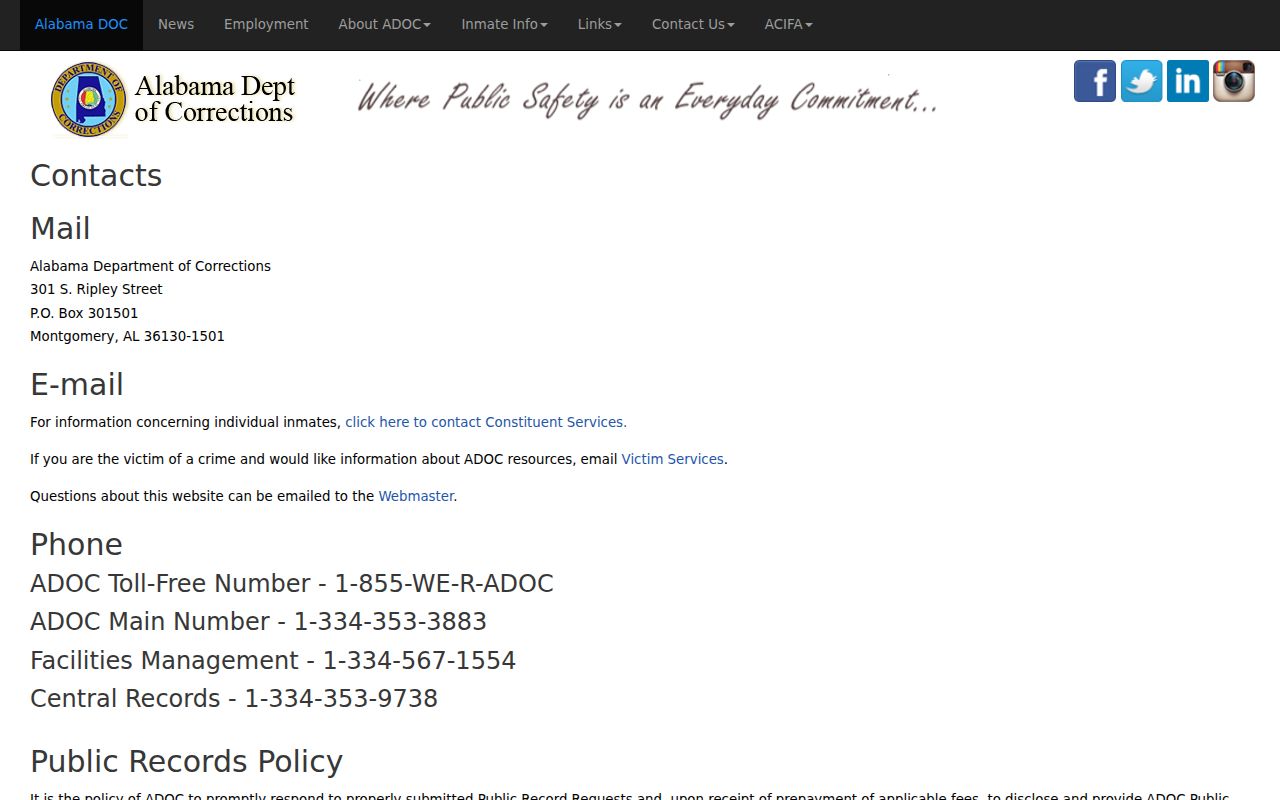 ADOC records contact for custody tied to Sumter County arrest history