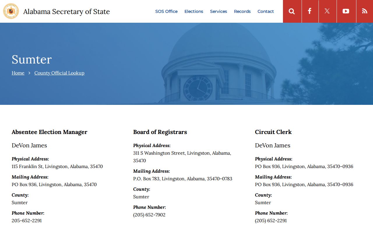 State directory confirming Sumter County arrest record contacts