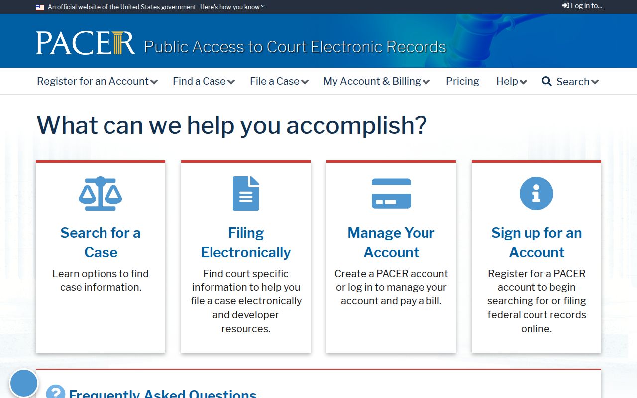 Federal criminal court case access for Sumter County through PACER