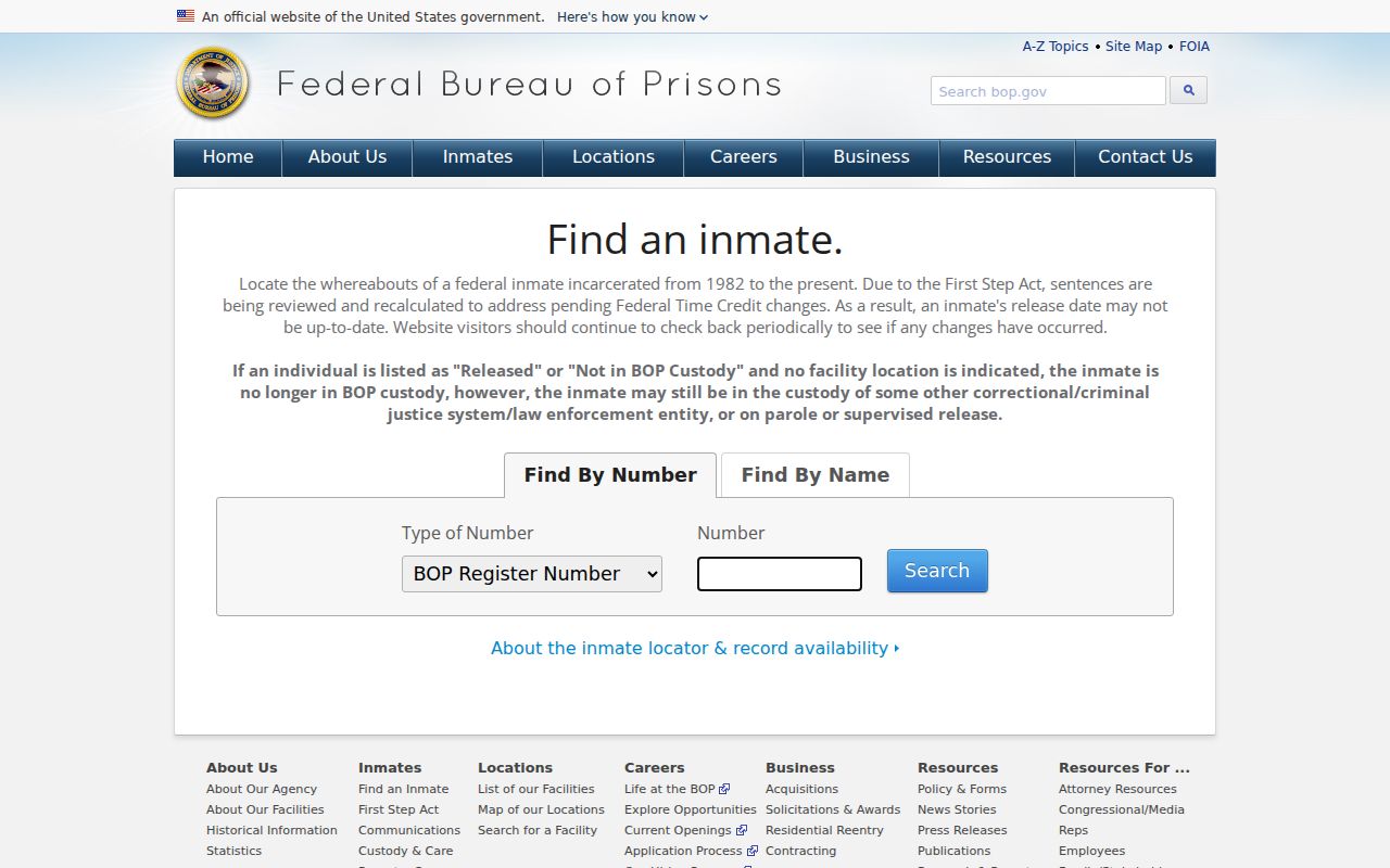 Federal inmate locator for a Sumter County criminal history search